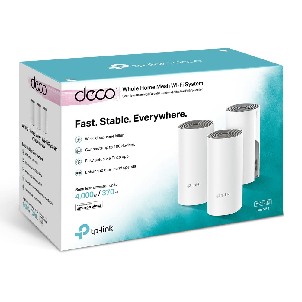 TP-Link Deco E4 Mesh WLAN-Set, 3-lagig, AC1200 Dualband, 6 x 100 Mbit/s-Ports