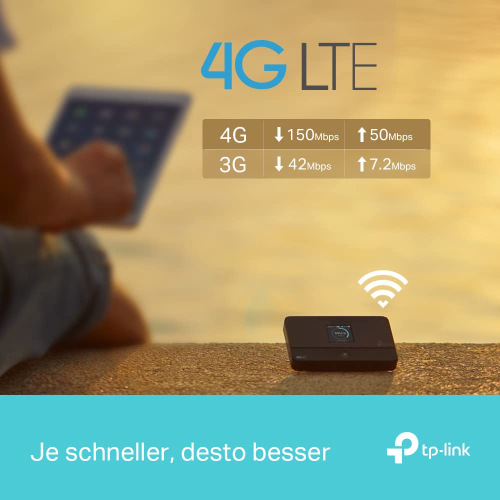 TP-Link M7350 4G MiFi Router, CAT4, 150 Mbit/s, 2000mAh Akku, 10 Geräte, Schwarz