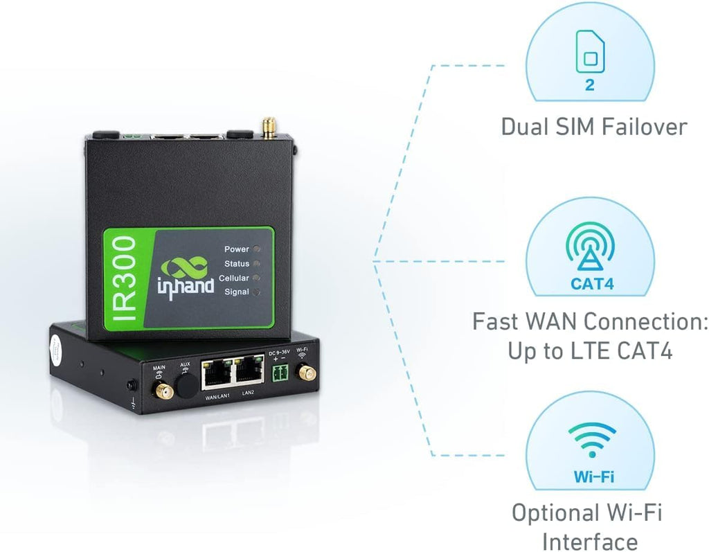 InHand IR302 Industrie-4G-Router, Dual-SIM, LTE Cat4, WLAN, IoT-VPN