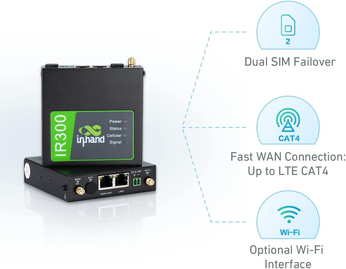 InHand IR302 Industrie-4G-Router, Dual-SIM, LTE Cat4, WLAN, IoT-VPN