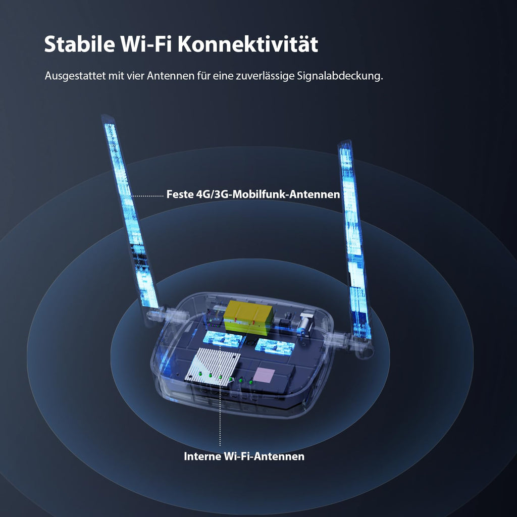 Tenda 4G03 Pro LTE-Router, Nano-SIM, N300 WLAN, 2 Antennen, Schwarz