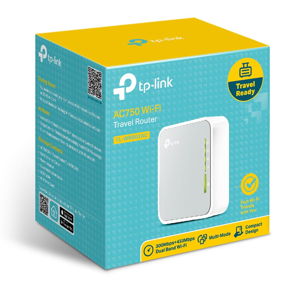TP-Link TL-WR902AC AC750 Nano-Router, Dualband, Repeater/Accesspoint, Tragbar, Weiß/Grau