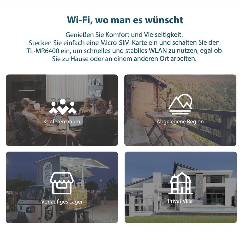 TP-Link TL-MR6400 LTE-Router, 4G-SIM, 150 Mbit/s, N300 WLAN, 4x LAN, Gastnetz, Schwarz