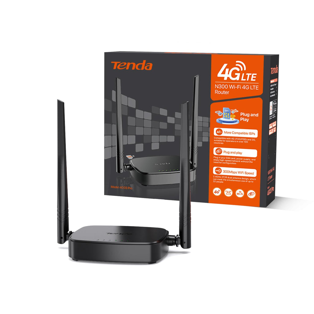 Tenda 4G03 Pro LTE-Router, Nano-SIM, N300 WLAN, 2 Antennen, Schwarz