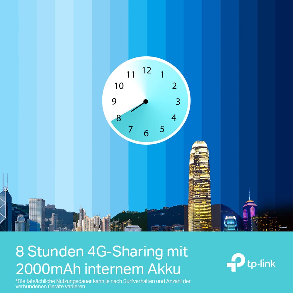 TP-Link M7350 4G MiFi Router, CAT4, 150 Mbit/s, 2000mAh Akku, 10 Geräte, Schwarz