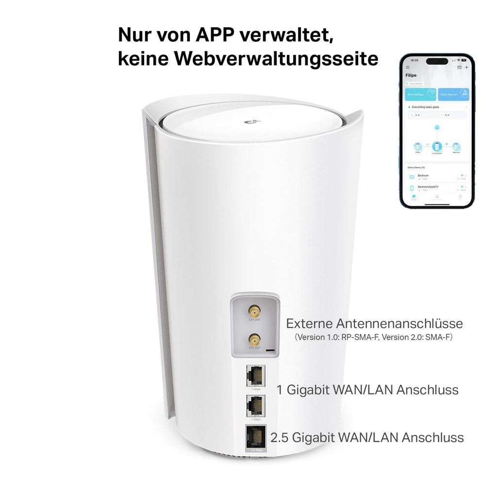 TP-Link Deco X50 5G LTE Router, Wi-Fi 6 AX3000, SIM-Karten-Slot, Mesh, Weiß