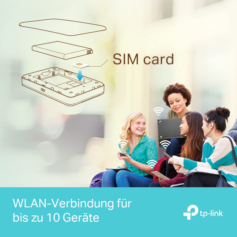 TP-Link M7350 4G MiFi Router, CAT4, 150 Mbit/s, 2000mAh Akku, 10 Geräte, Schwarz