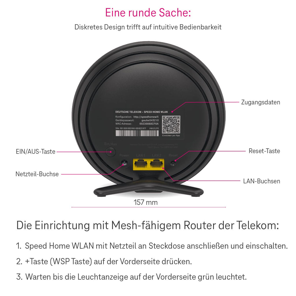 Telekom Speed ​​Home WLAN Verstärker, Wi-Fi 6, Mesh, 4800 Mbit/s, 2 LAN