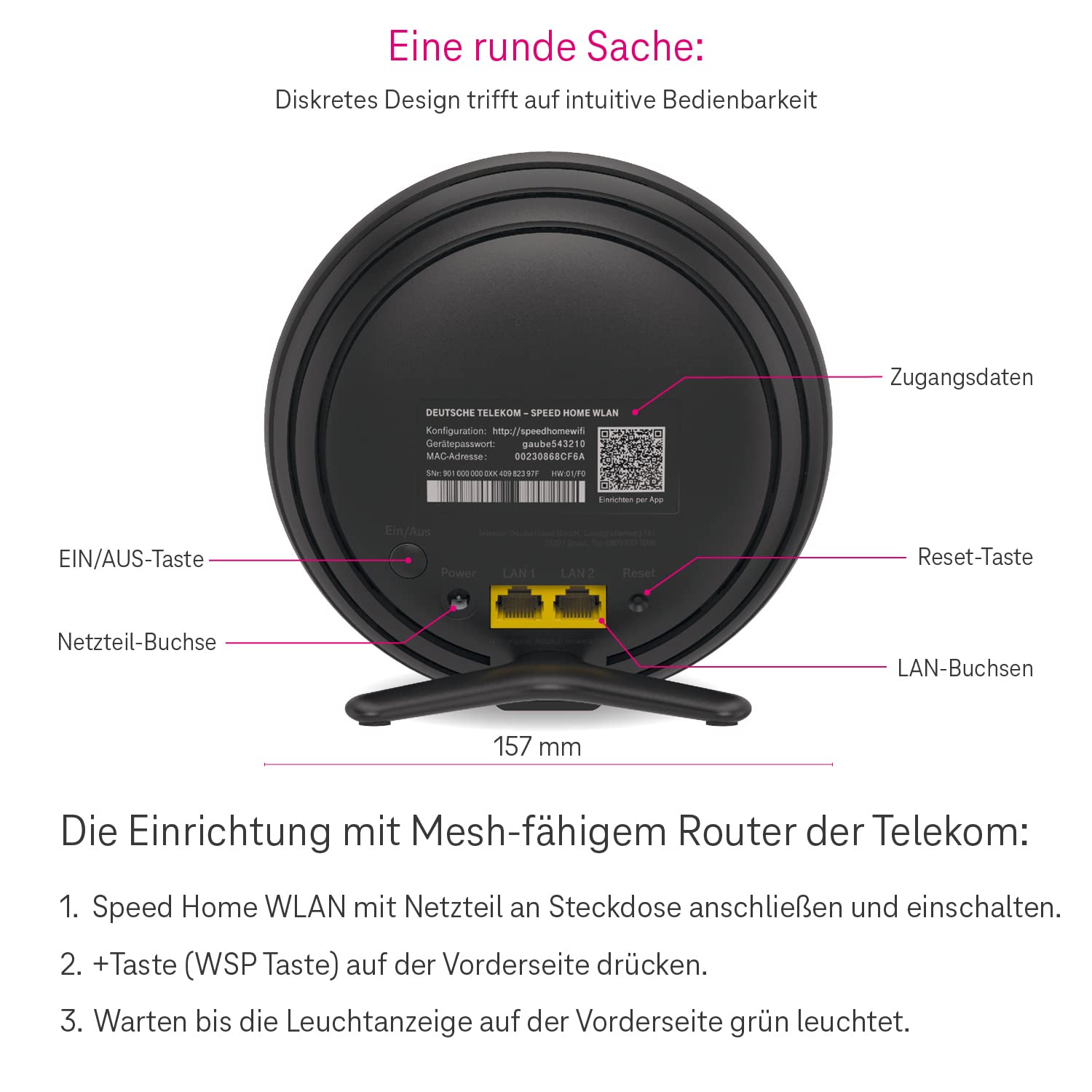 Telekom Speed ​​Home WLAN Verstärker, Wi-Fi 6, Mesh, 4800 Mbit/s, 2 LAN