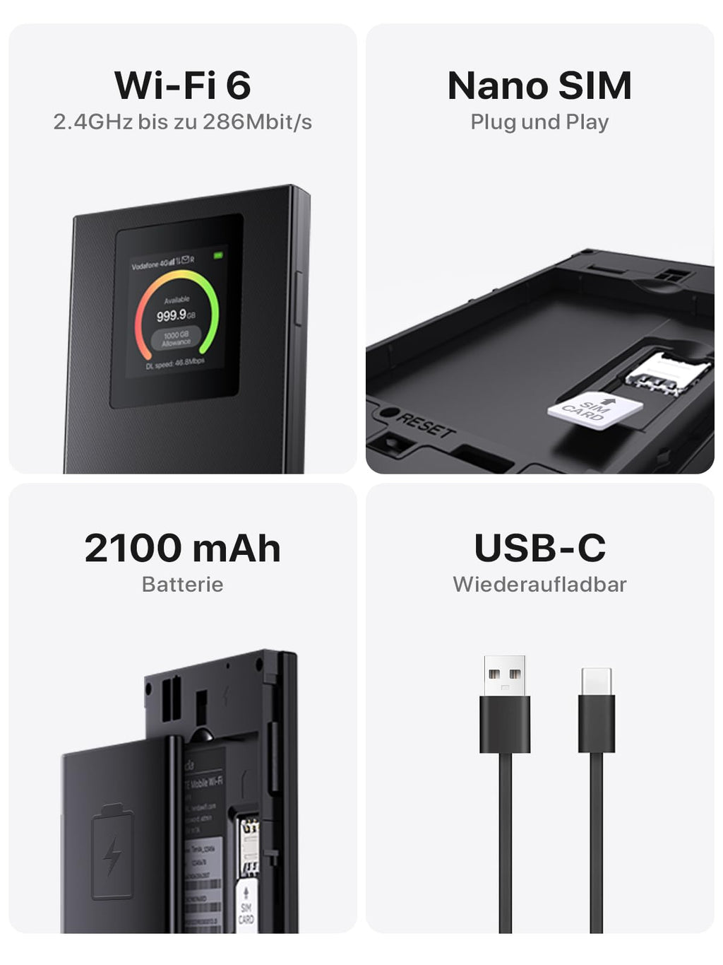 Tenda Mobiler WLAN-Router Wi-Fi 6, 2100-mAh-Akku, 4G-Hotspot, USB-C