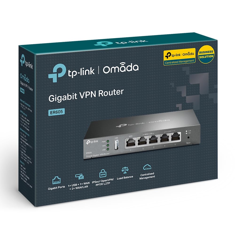 TP-LINK ER605 5-Port-Dual-WAN-VPN-Router, Omada SDN, Firewall, Schwarz