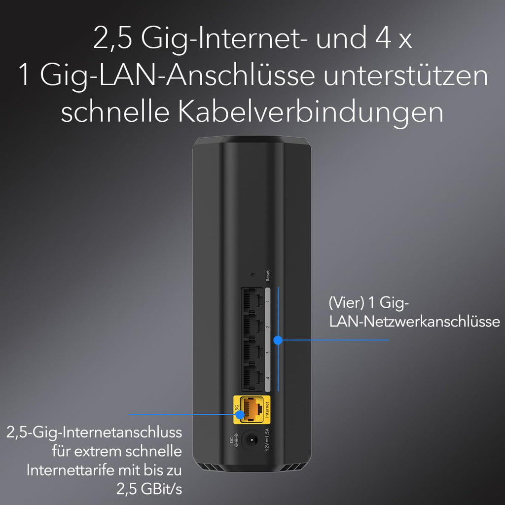 NETGEAR Nighthawk WiFi 7 Router RS100, 3,6 Gbit/s, 2,5-GHz-Internet, Dualband