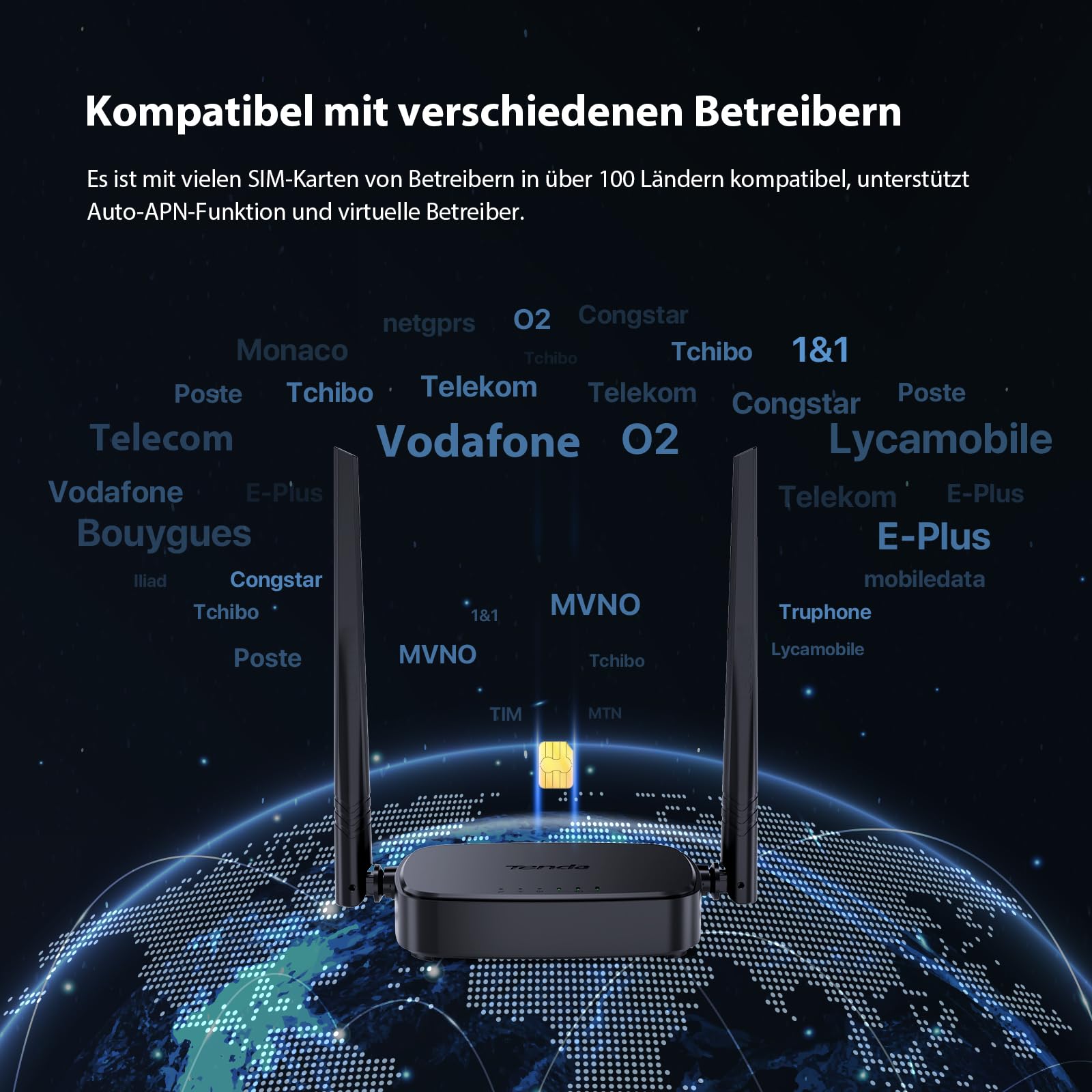 Tenda 4G03 Pro LTE-Router, Nano-SIM, N300 WLAN, 2 Antennen, Schwarz