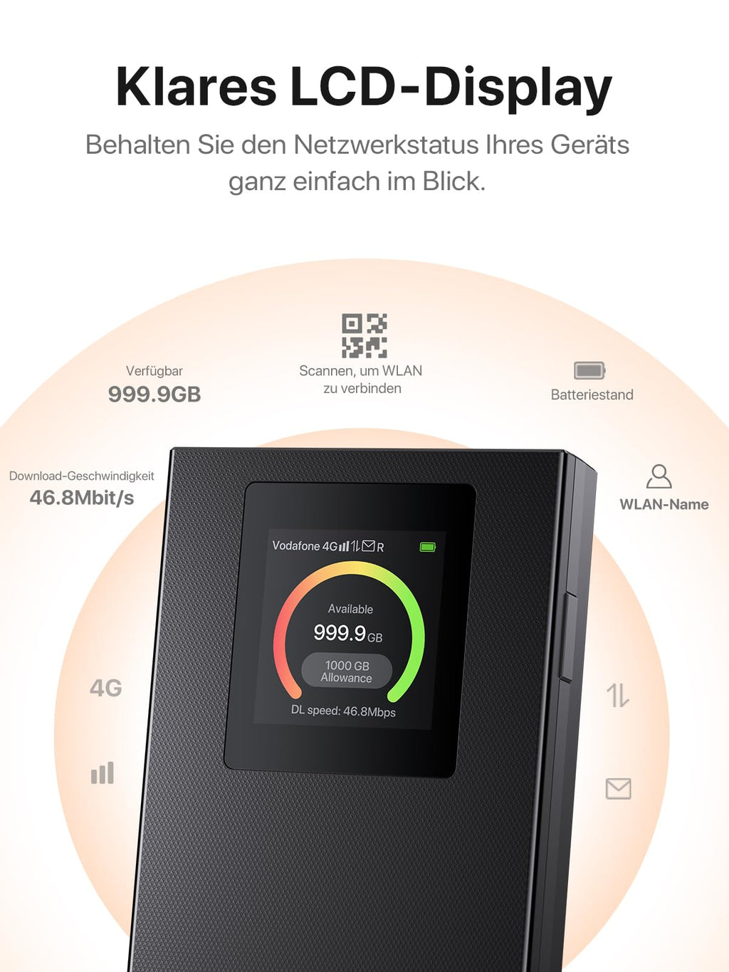 Tenda Mobiler WLAN-Router Wi-Fi 6, 2100-mAh-Akku, 4G-Hotspot, USB-C