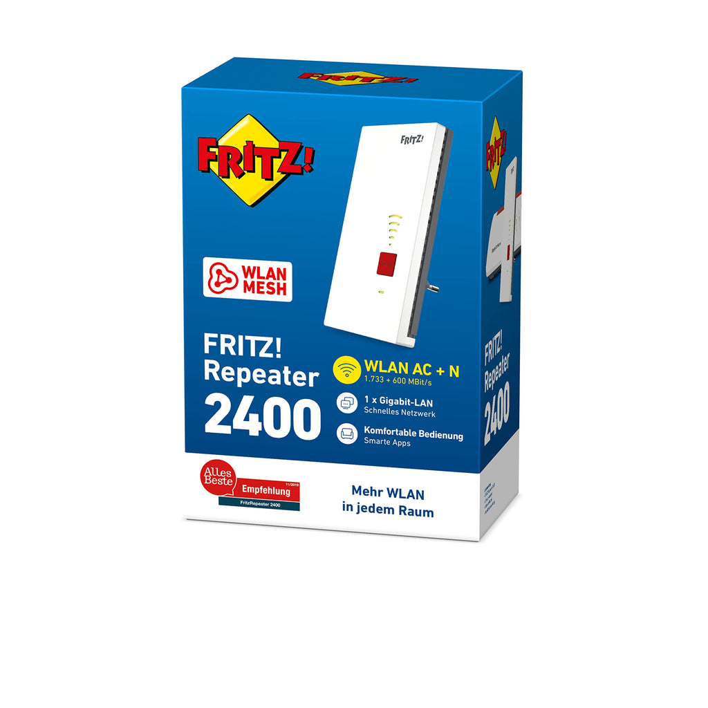 FRITZ!Repeater 2400 Dualband-WLAN, bis zu 1733 Mbit/s + 600 Mbit/s, Gigabit-LAN