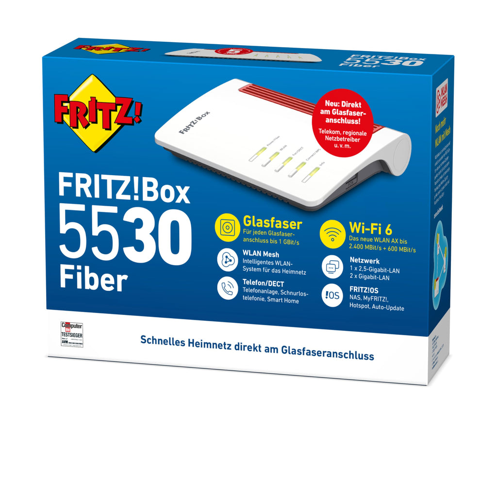 FRITZ!Box 5530 Glasfaser-WLAN-6-Router, 3 Gbit/s, 2,5-Gigabit-LAN