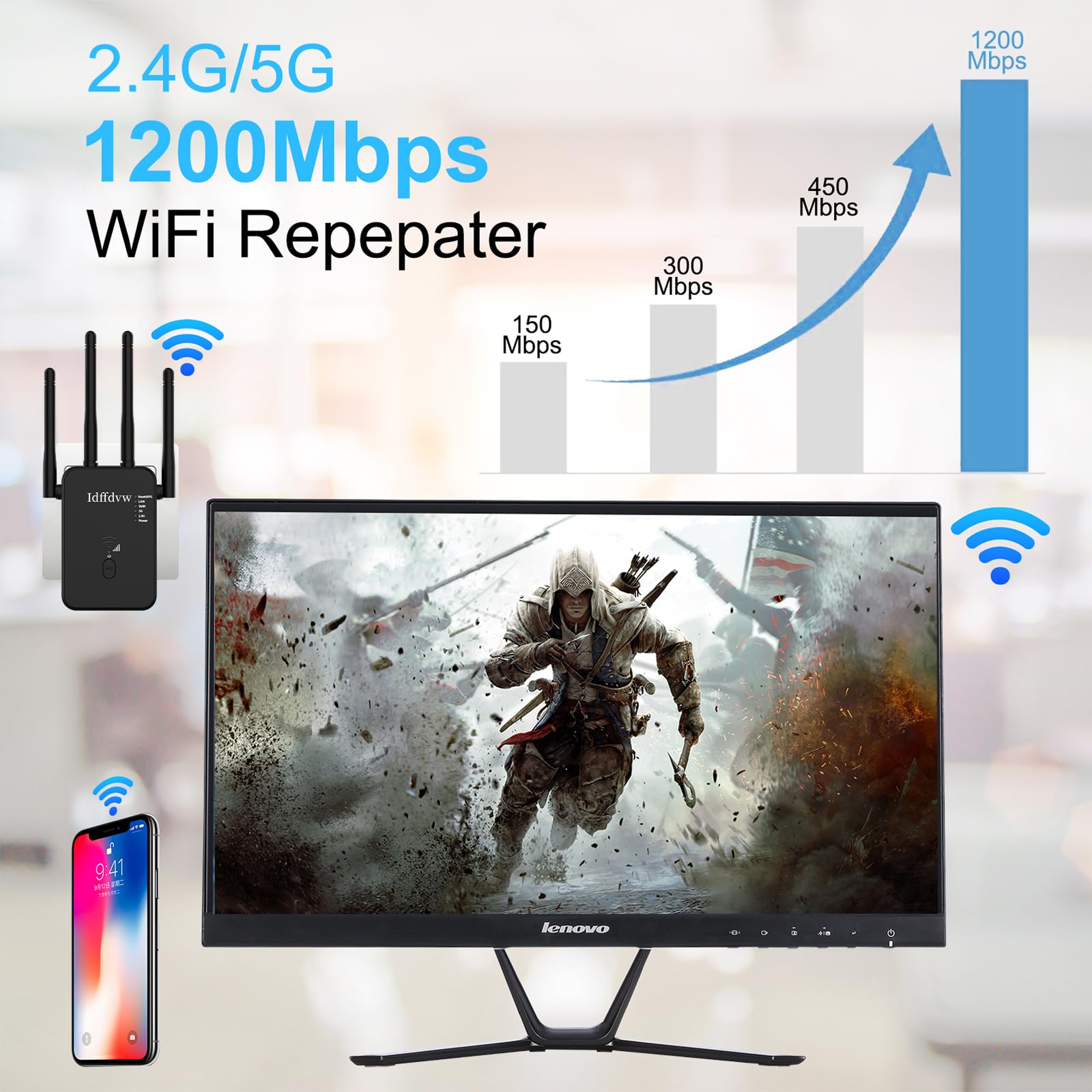 Aenxwa WLAN Repeater 1200Mbit/s Dualband WiFi Booster mit LAN/WAN