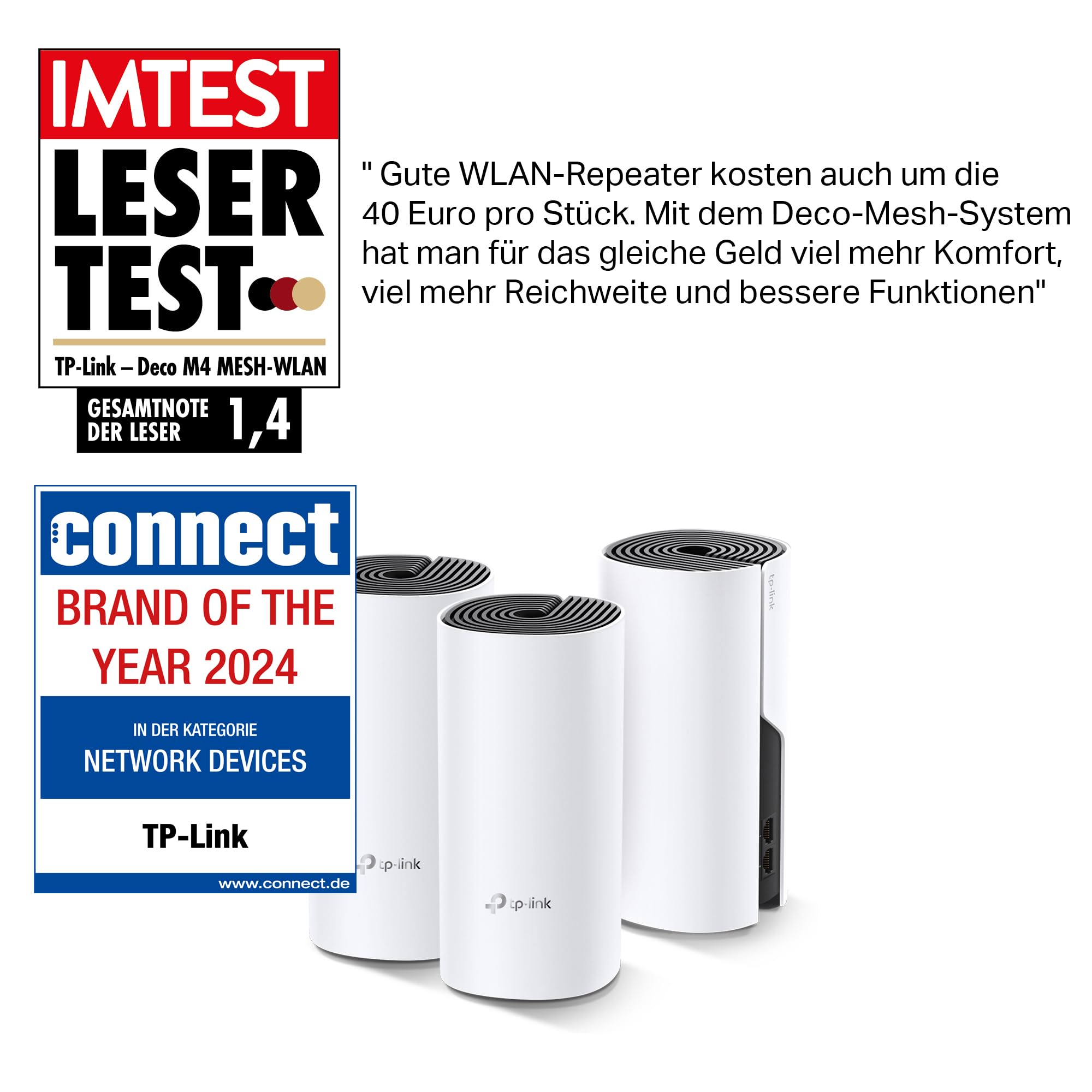 TP-Link Deco M4 Mesh WLAN-Set, 3-lagig, AC1200 Dualband, 2 Gigabit-Ports