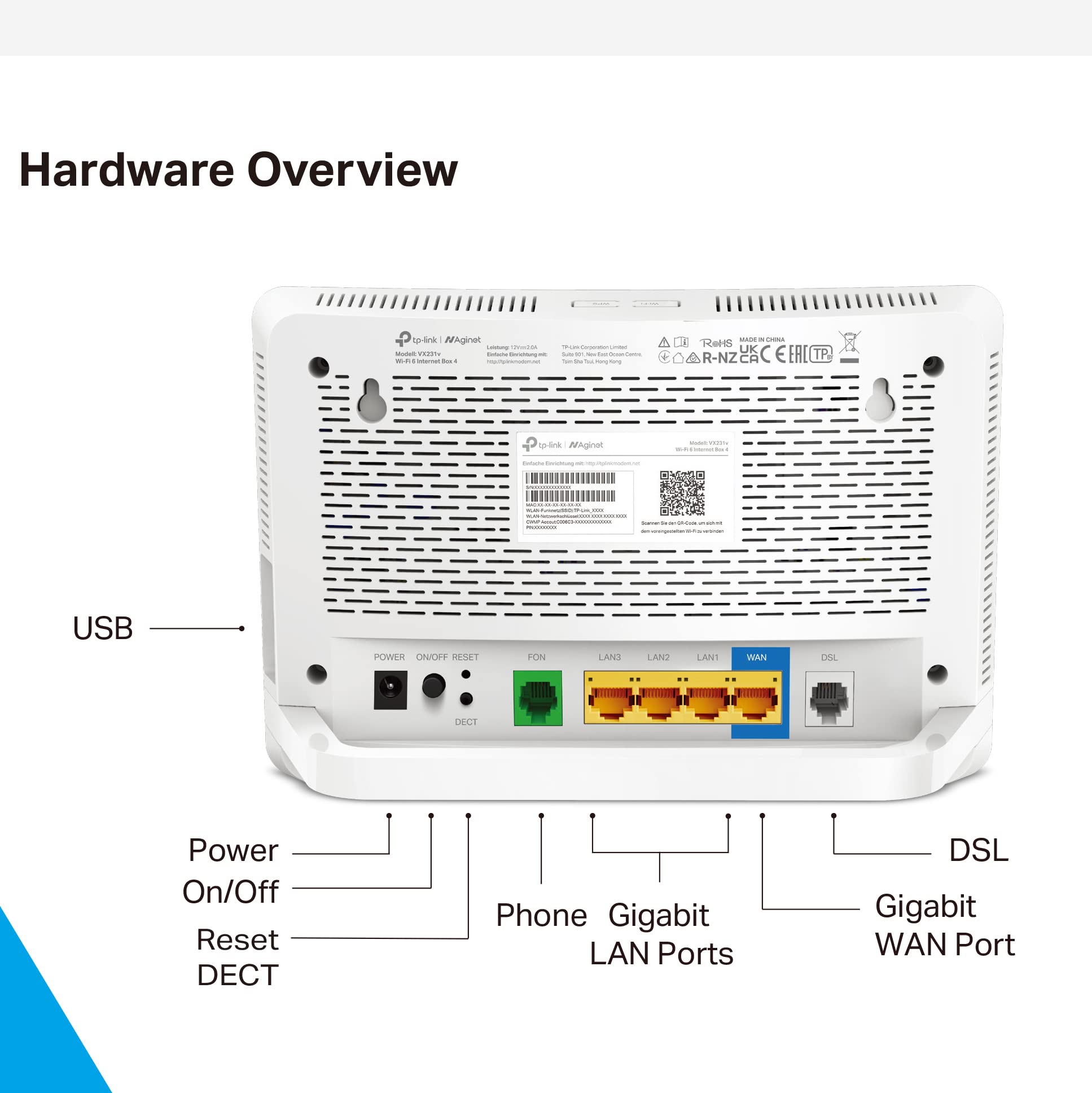 TP-Link VX231v VDSL-Modemrouter, Wi-Fi 6, AX1800 Dual-Band, 4× Gigabit, kompatibel mit Telekom, O2, 1&amp;1