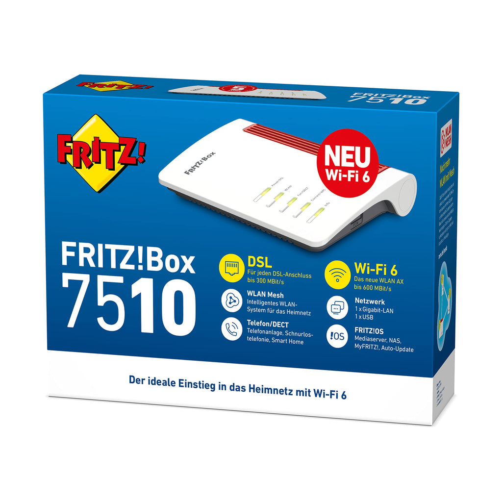 FRITZ!Box 7510 Wi-Fi 6 DSL-Router, VDSL Mesh, DECT