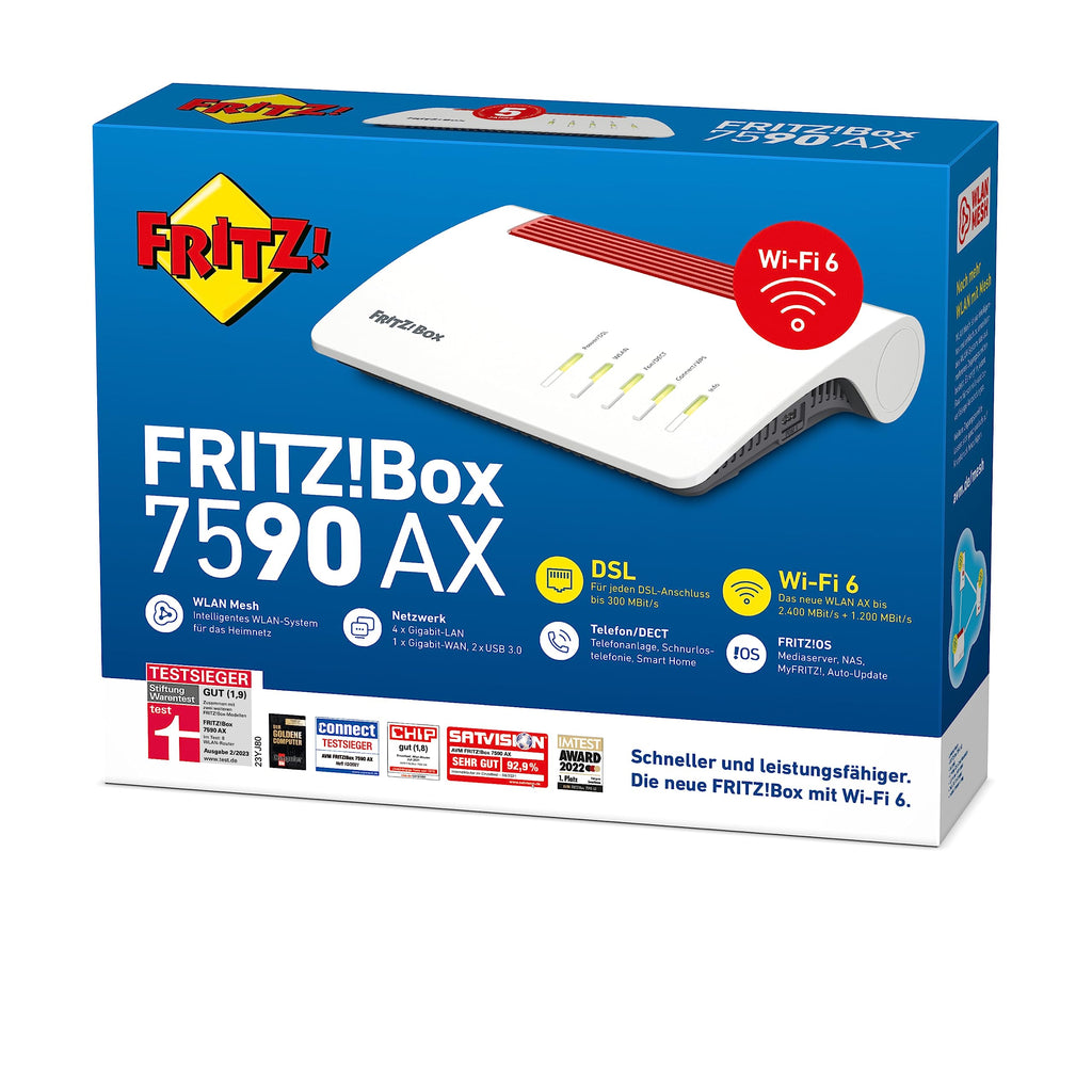 FRITZ!Box 7590 AX Wi-Fi 6 DSL-Router, VDSL Supervectoring, Mesh, DECT