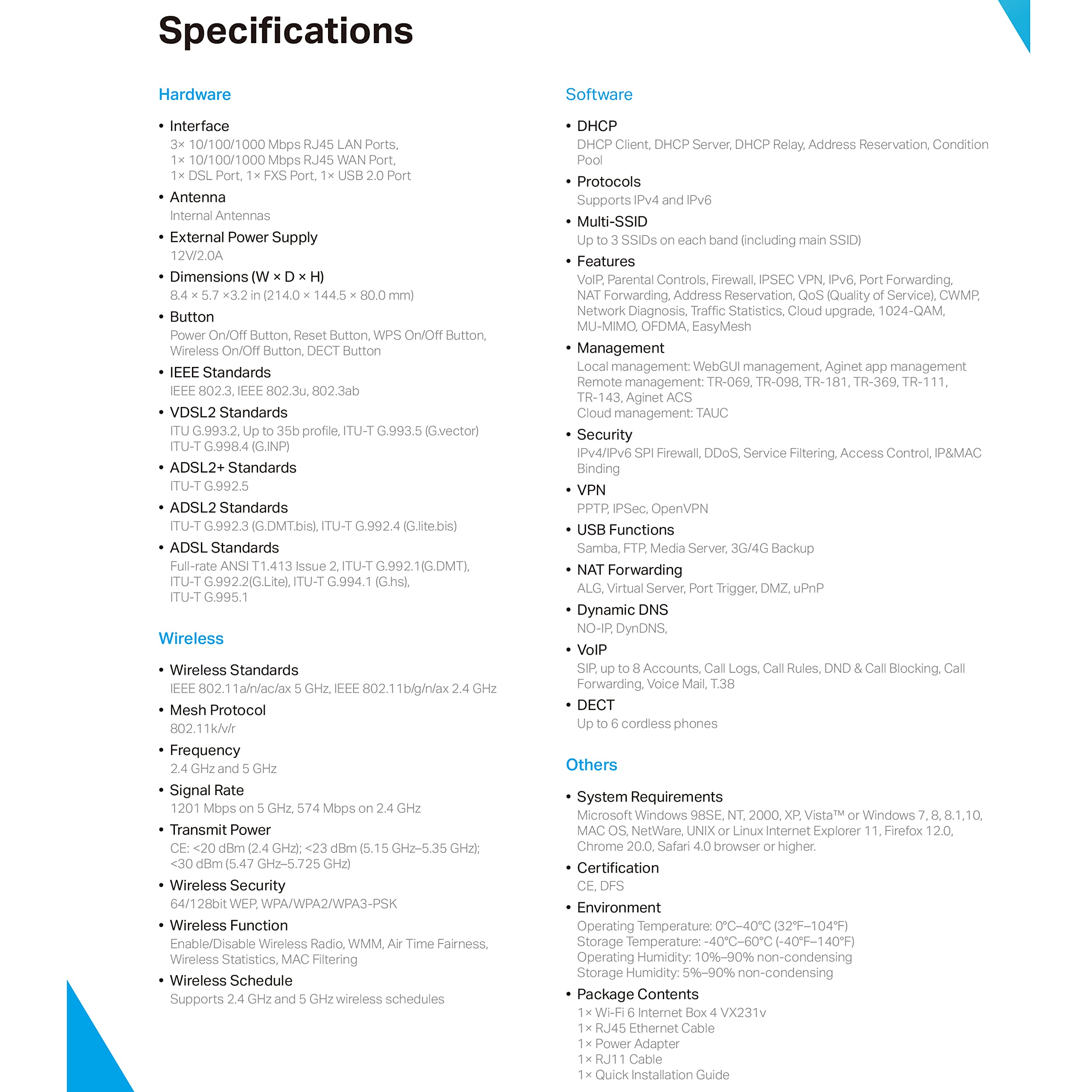 TP-Link VX231v VDSL-Modemrouter, Wi-Fi 6, AX1800 Dual-Band, 4× Gigabit, kompatibel mit Telekom, O2, 1&amp;1